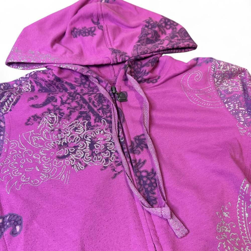 Threehearts Paisley Graphic Print Zip-Up Hoodie